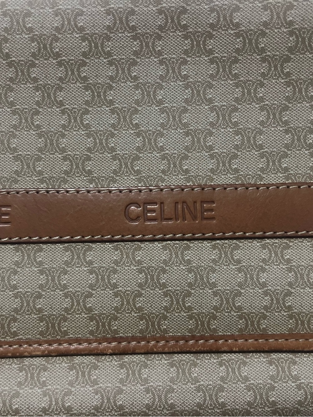 CELINE Brown Trim Beige Canvas Crossbody Bag
